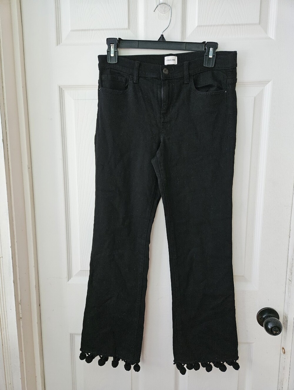 Black Wide-Leg Jeans with Pom Hem